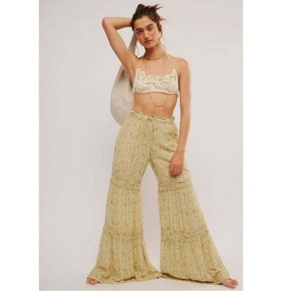 Free People Dainty Ethereal Cottage Prairie Tiered Wide Leg Pants Size Large NEW - Picture 8 of 15